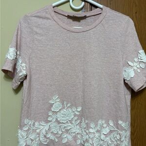Pankaj & Nidhi the Anthropologie Elegant Blush Tee with White Floral Accents